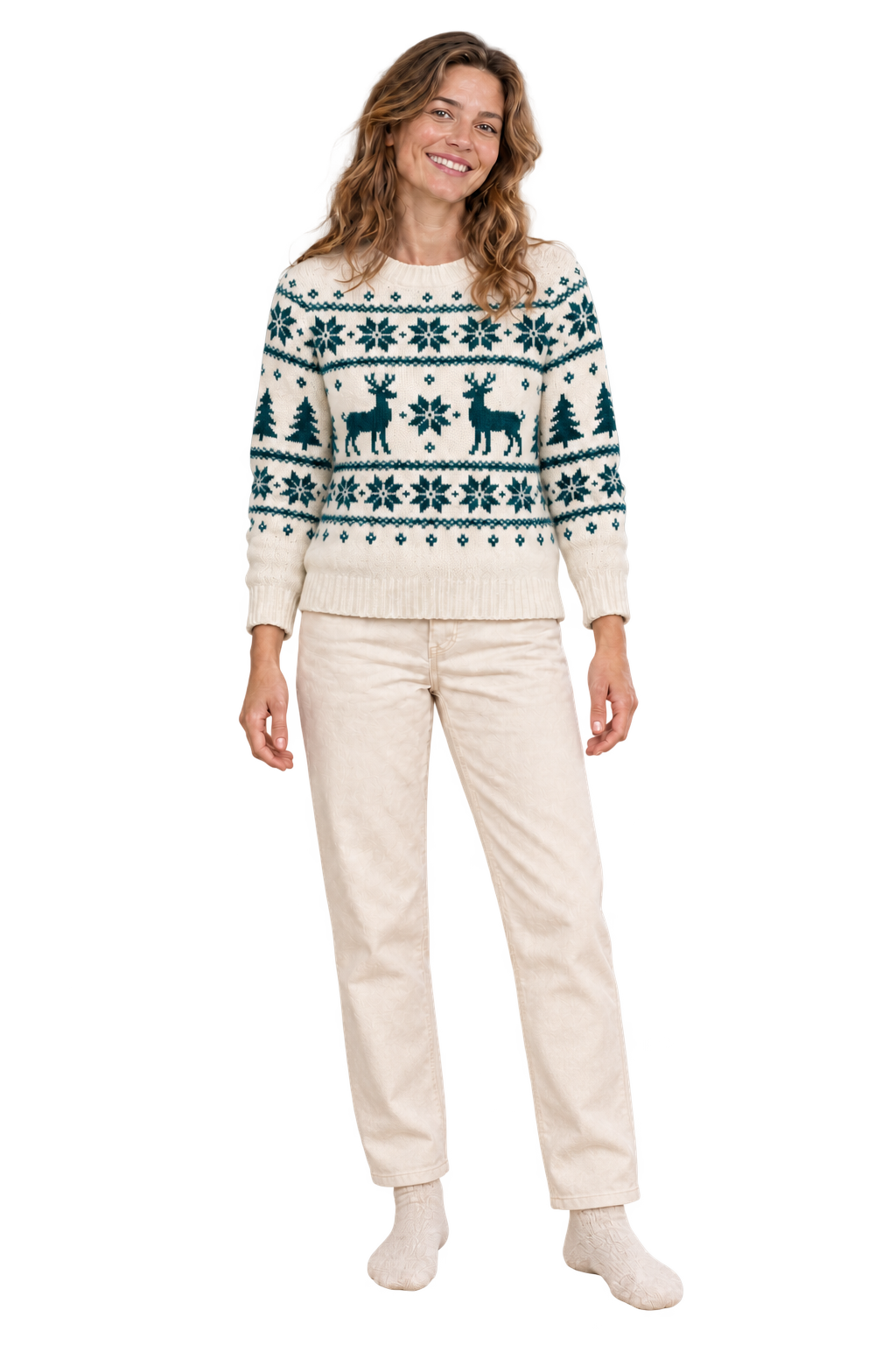 Le pull Vanille porté par une personne fictive — photo IA conceptuelle.